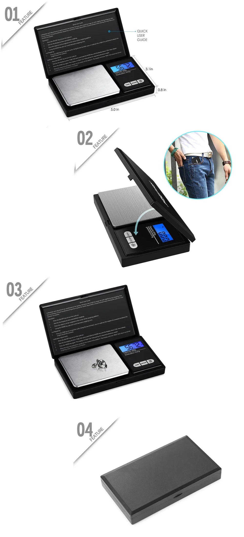 0.01g Jewelry Mini Stainless Steel Electronic Scale Digital Pocket Scale Gold Gram Balance Weight Scale Portable Pocket Scale