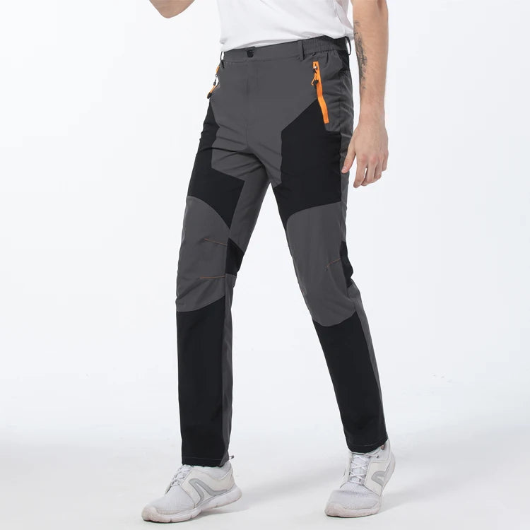 TRVLWEGO Men Summer Hiking Pants Wear-resistant Water Splash Prevention Quick Dry UV Proof Elastic Thin Camping Trousers