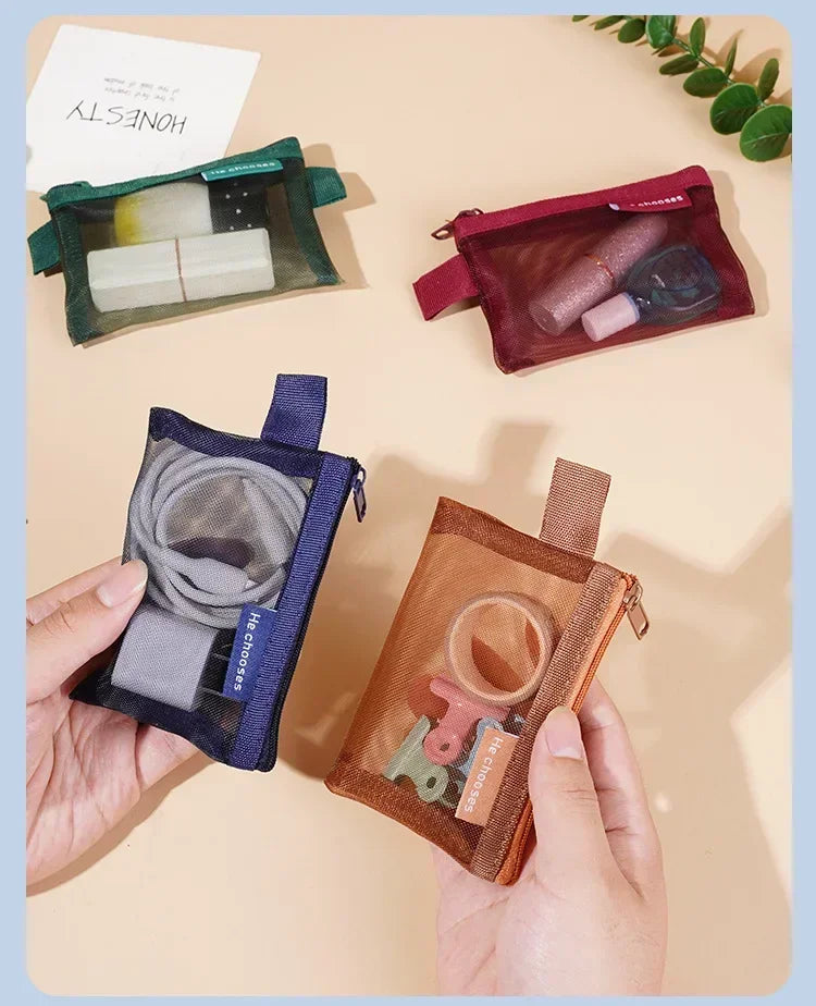 Small Square Nylon Coin Pouch With Zipper Card Holder - Smarsty