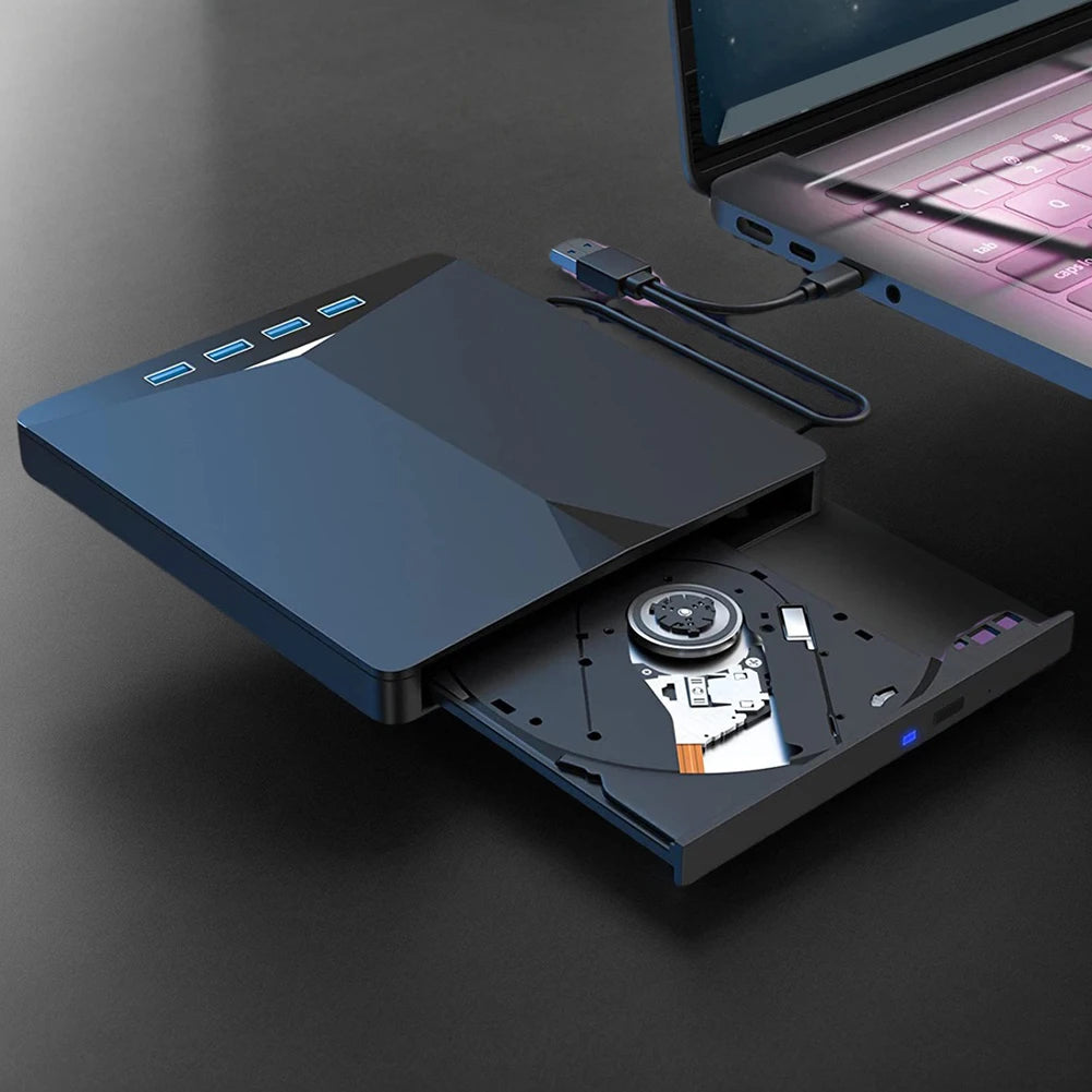 7 In 1 USB3.0 Type-C External Mobile Drive CD DVD Burner Plug-and-Play Slim for Windows 11/10/8/7/Linux/ OS