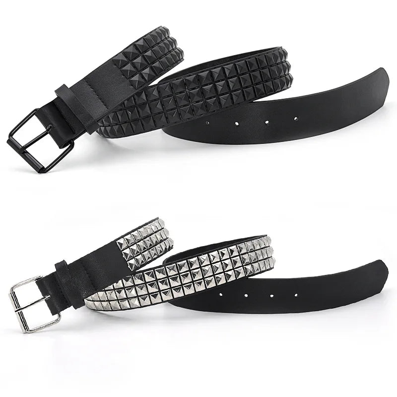 Pyramid Rivet Studded Belt Punk Rock Pin Buckle - Smarsty