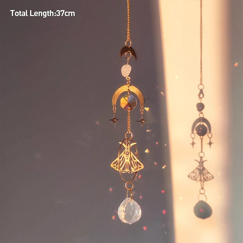 Golden Butterfly Crystal Pendant Suncatcher Wind Chimes - Smarsty