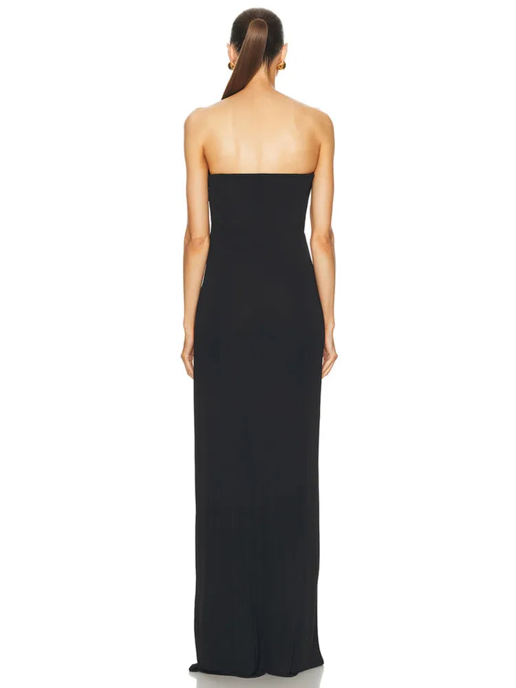 Ladies Women Celebrity Sexy Strapless Backless Black Maxi Long Bodycon Bandage Dress 2025 Elegant Evening Club Party Outfit - Smarsty