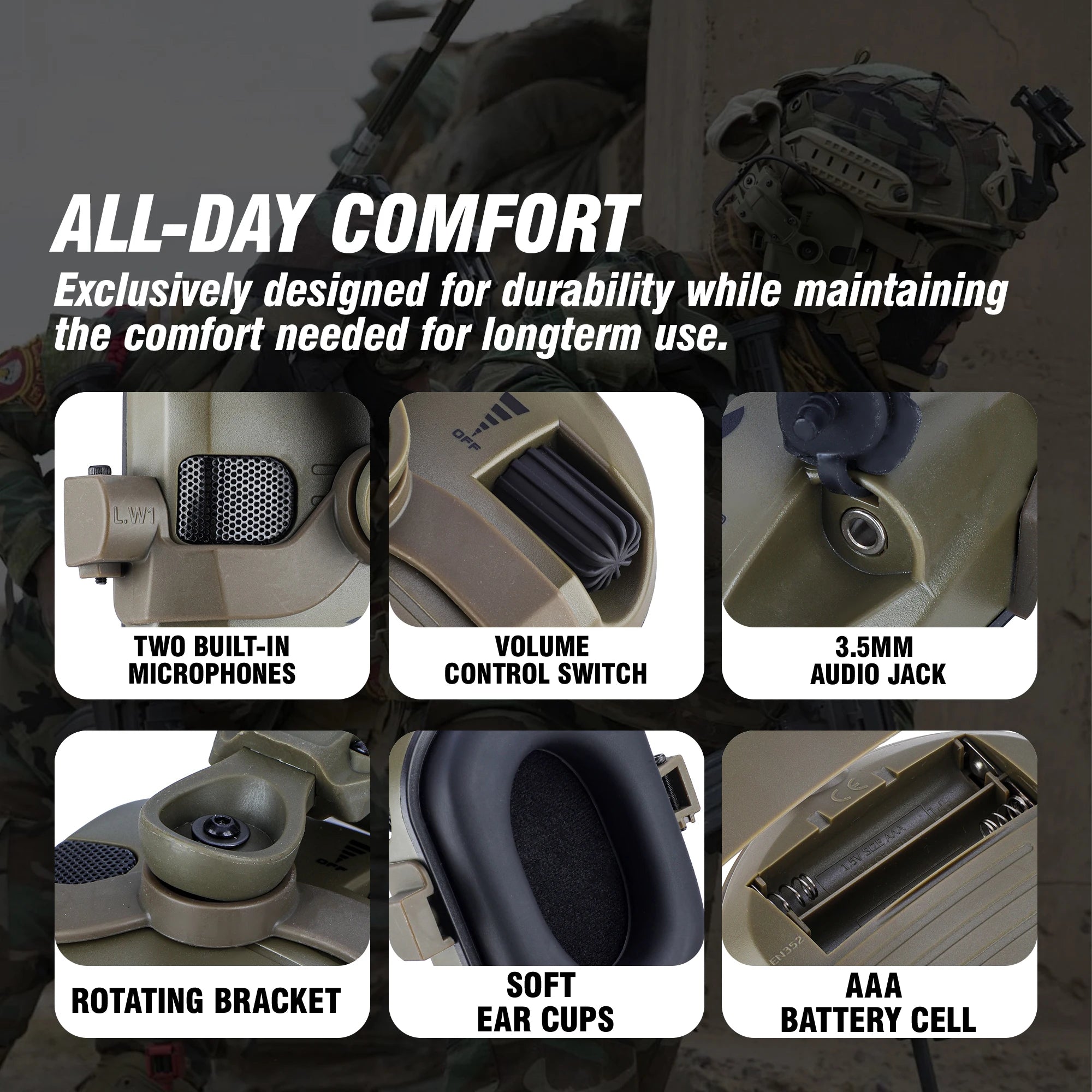 Active Helmet Mounted Earmuffs For Shooting Electronic Hearing Protection Ear Protect Noise Reduction Active Hunting Headphone