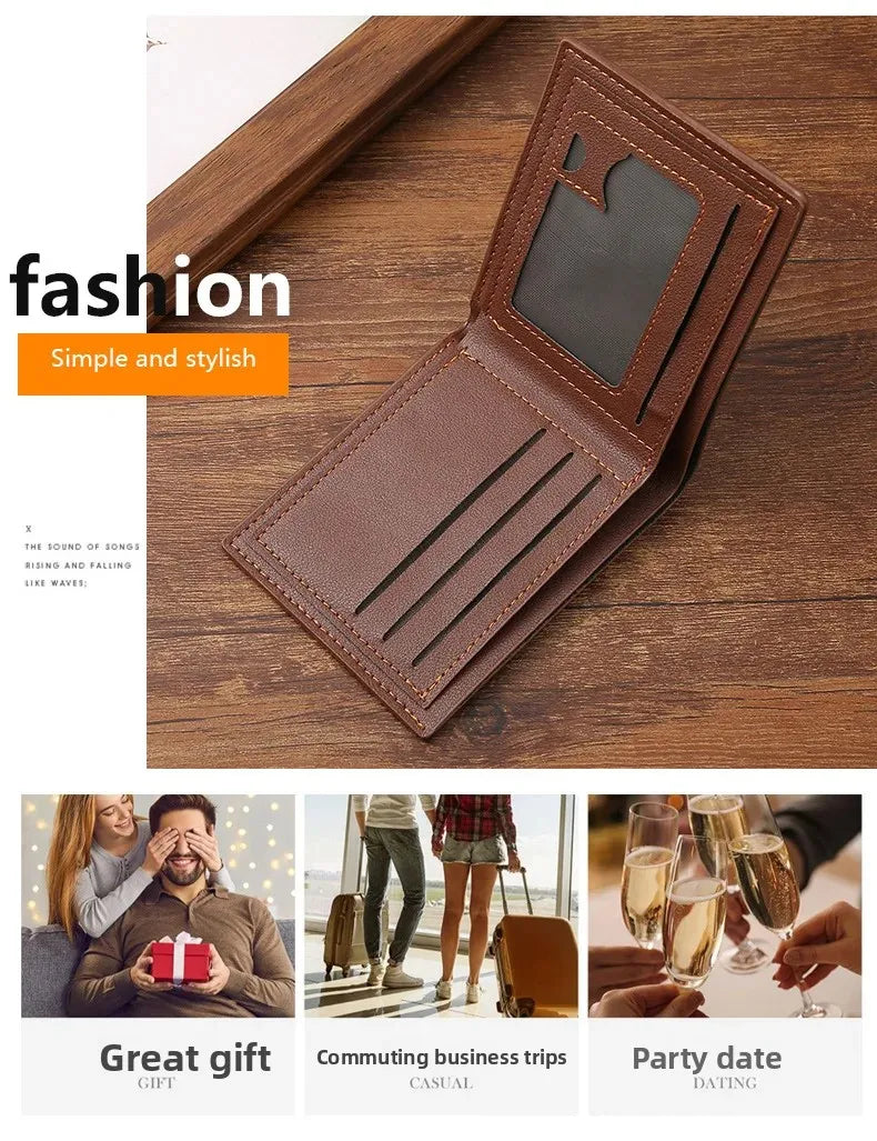 Men's wallet, leather short multiple card holder, wallet, credit card, ID card holder, casual men's business men's double fold - Smarsty