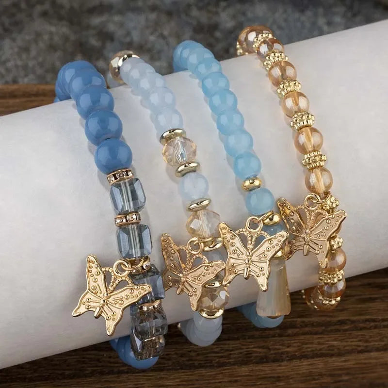 Trendy Butterfly Beaded Bracelet Set for Women - Smarsty