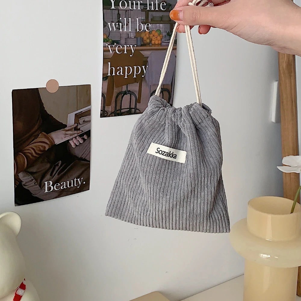 Solid Color Corduroy Drawstring Bag Christmas Gift Candy Jewelry Cosmetics Coins Keys Organizer Packing Bags Storage Bag Pouch - Smarsty