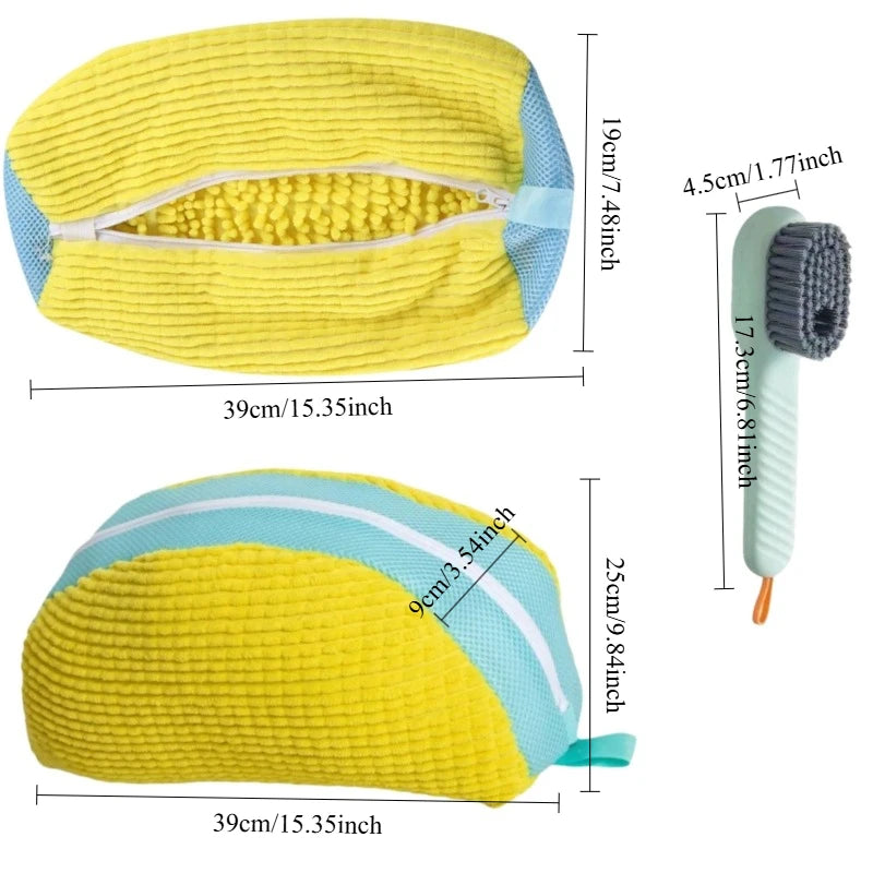 1/2/4PCS Shoe Washing Machine Bag with Liquid Shoe Brush Set Durable Laundry Shoe Bag and Soft Bristle Clean Brush for All Shoes