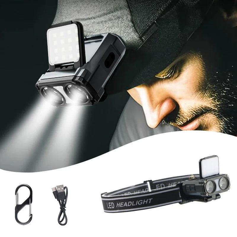 Ultra Bright Mini Rechargeable Head Lamp LED Clip on Cap Light Waterproof Sensor Hat Light Flashlight Headlamp for Fishing Camp by Smarsty