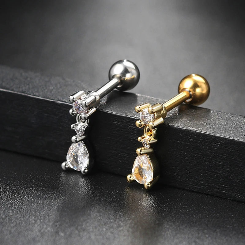 Cartilage Stud Earrings Cubic Zirconia Screw Back Lightweight - Smarsty