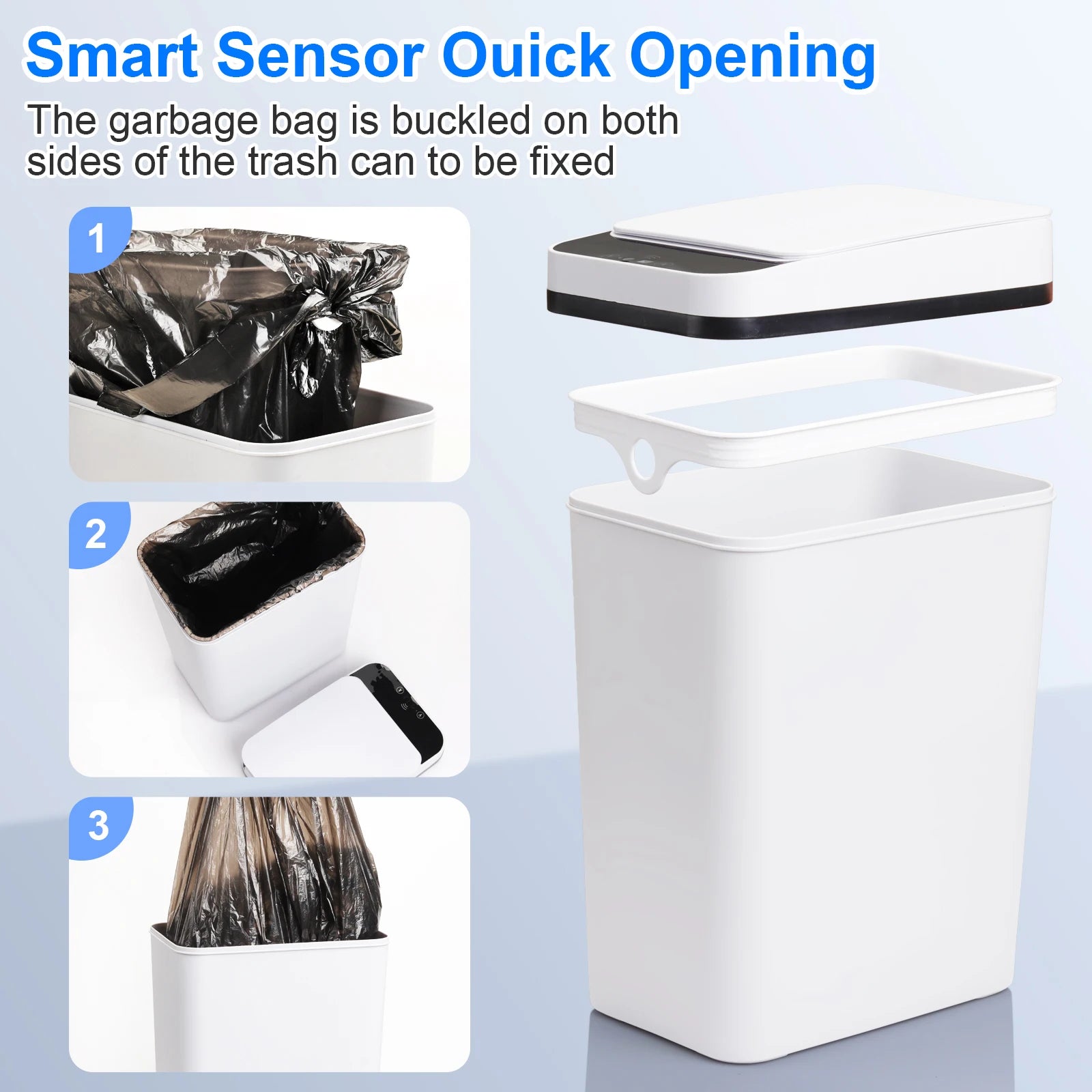 2 Pack 12L Bathroom Automatic Trash Cans Touchless Motion Sensor Slim with Lid for Bathroom Bedroom Living Room Office White - Smarsty