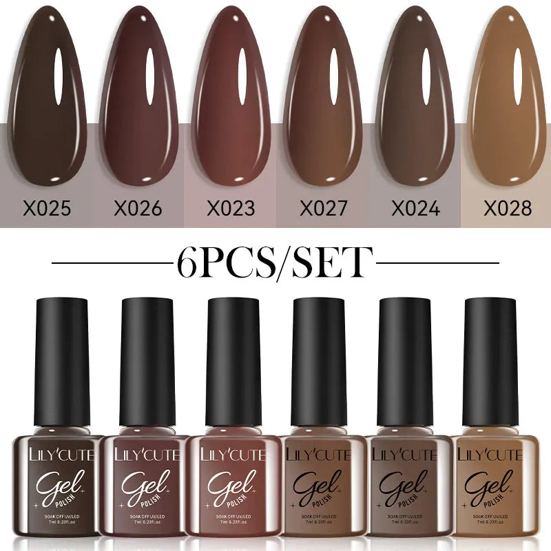 LILYCUTE 6 Piece Coffee Gel Nail Polish Set - Smarsty