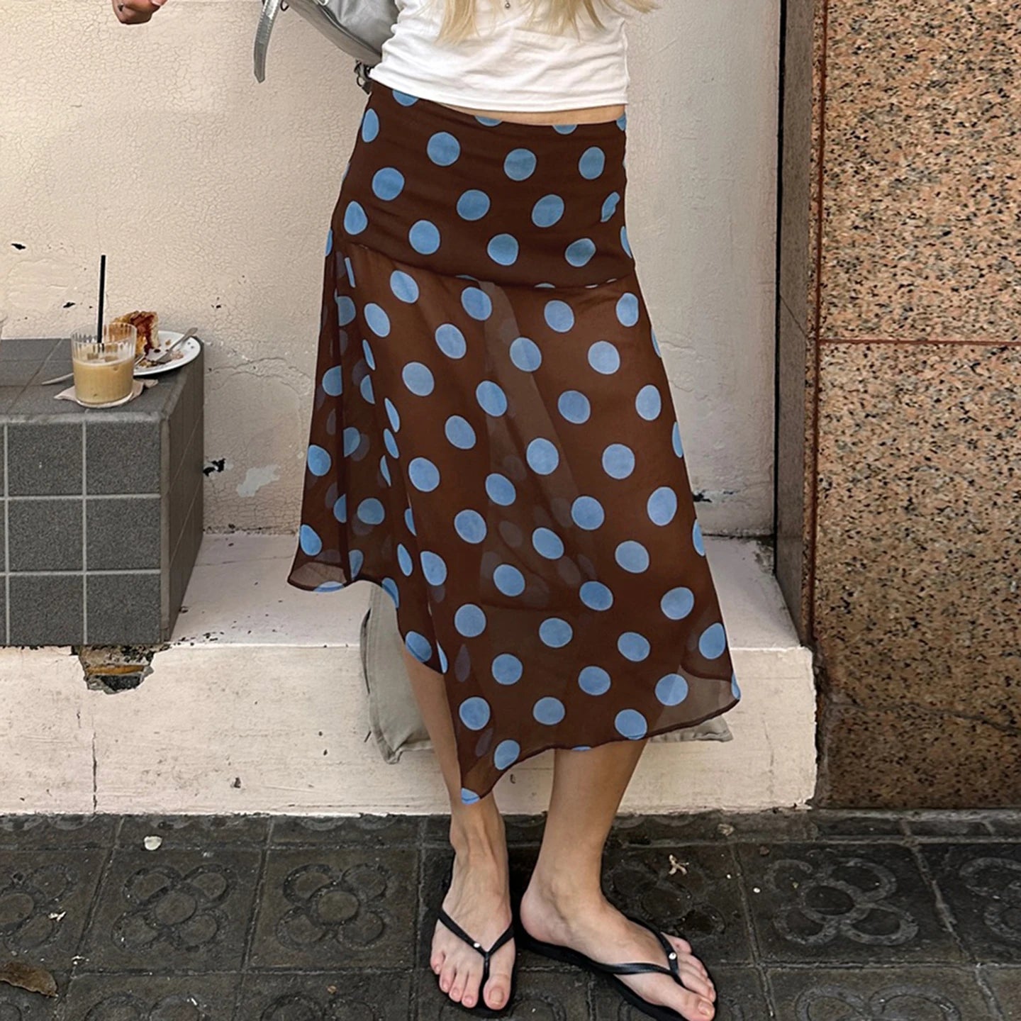 BIIKPIIK Casual Women Polka Dot Skirts Lettuce Trim Beige Elegant Midi Skirts Streetwear Simple All-match Bottom Clothing Spring - Smarsty