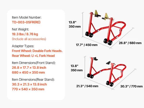 SucceBuy Motorcycle Stand Lift 850lbs Front Rear Combo Stand Lift Front Wheel Dual-Fork Stand Rear U+L Fork Swingarm Spool Stand - Smarsty