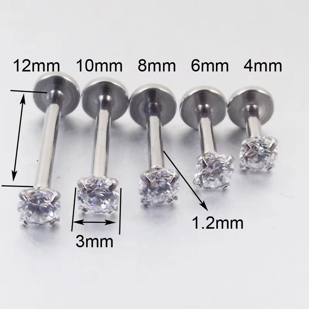Labret Tragus Stud 16G Surgical Stainless Steel CZ Crystal - Smarsty