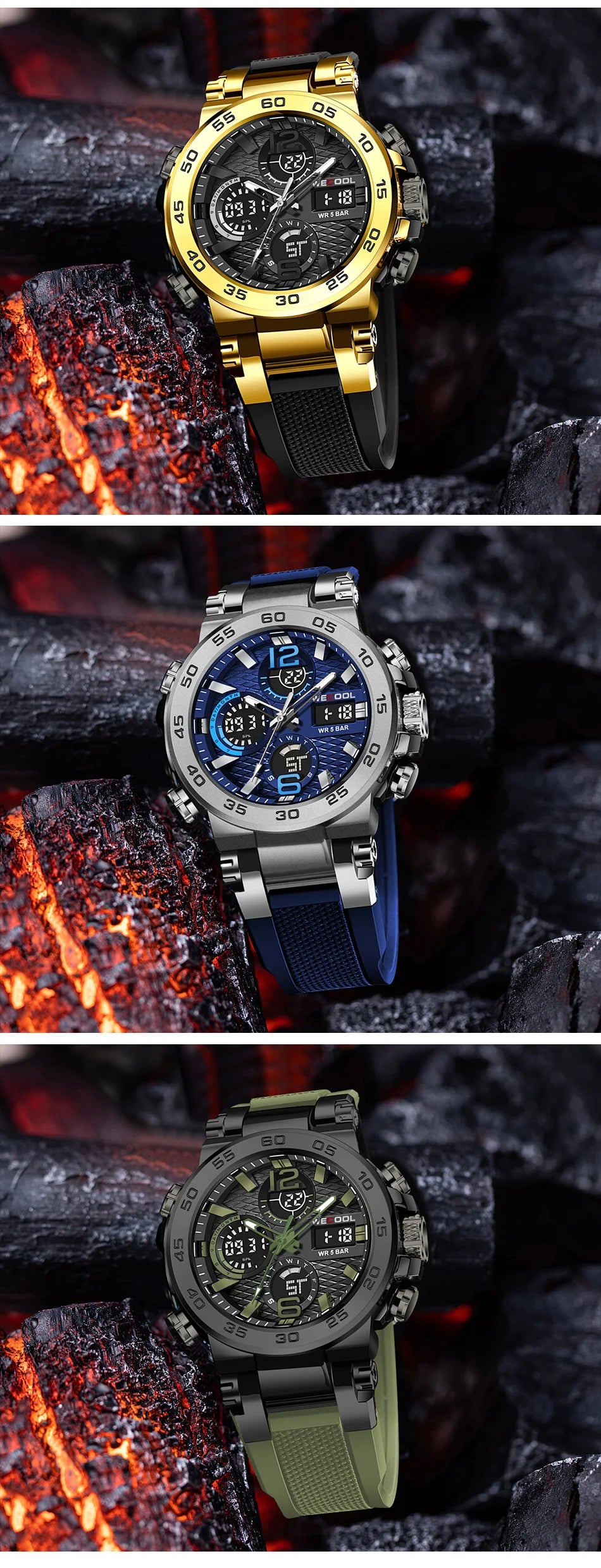 Wecool Waterproof Dual Display Alarm Clock Watch - Smarsty
