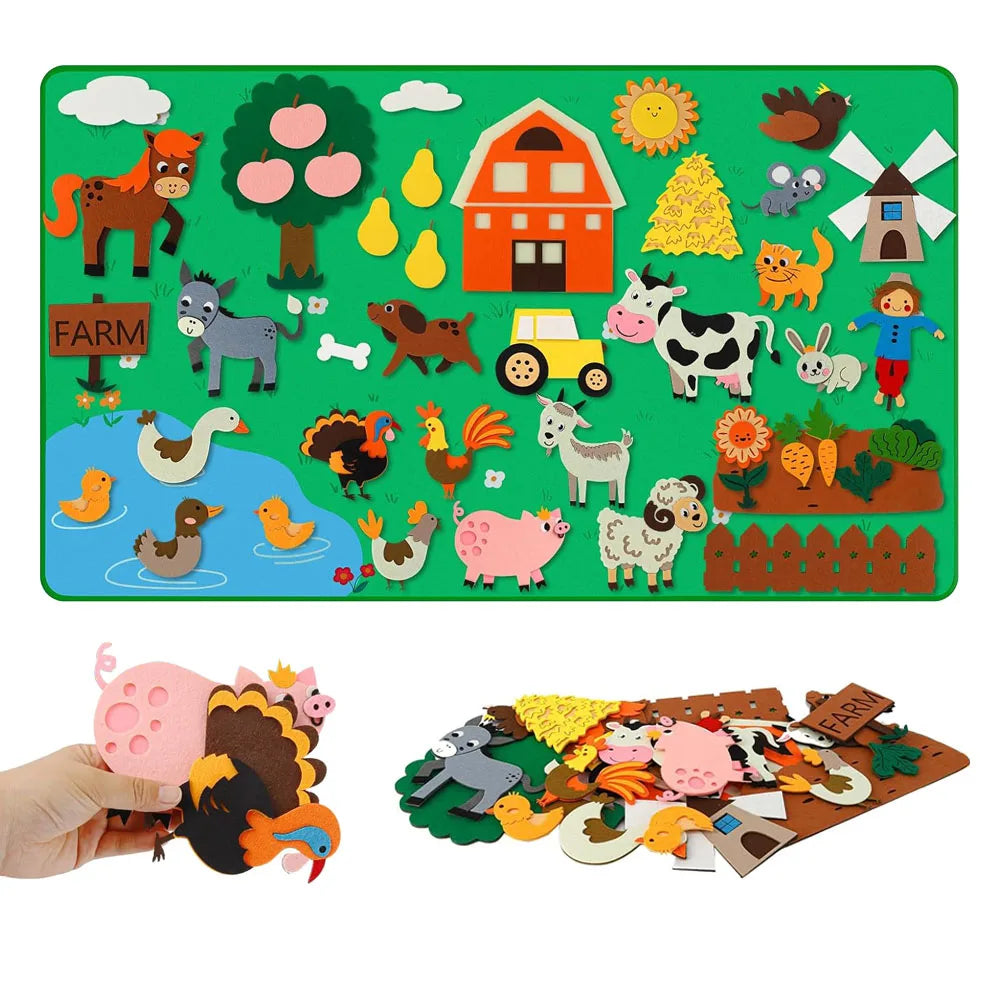 Farm Animals Felt Story Board Set Storytelling Early Learning Interactive Play Kit Wall Hanging Puzzle Toys for Toddlers Gifts - Smarsty