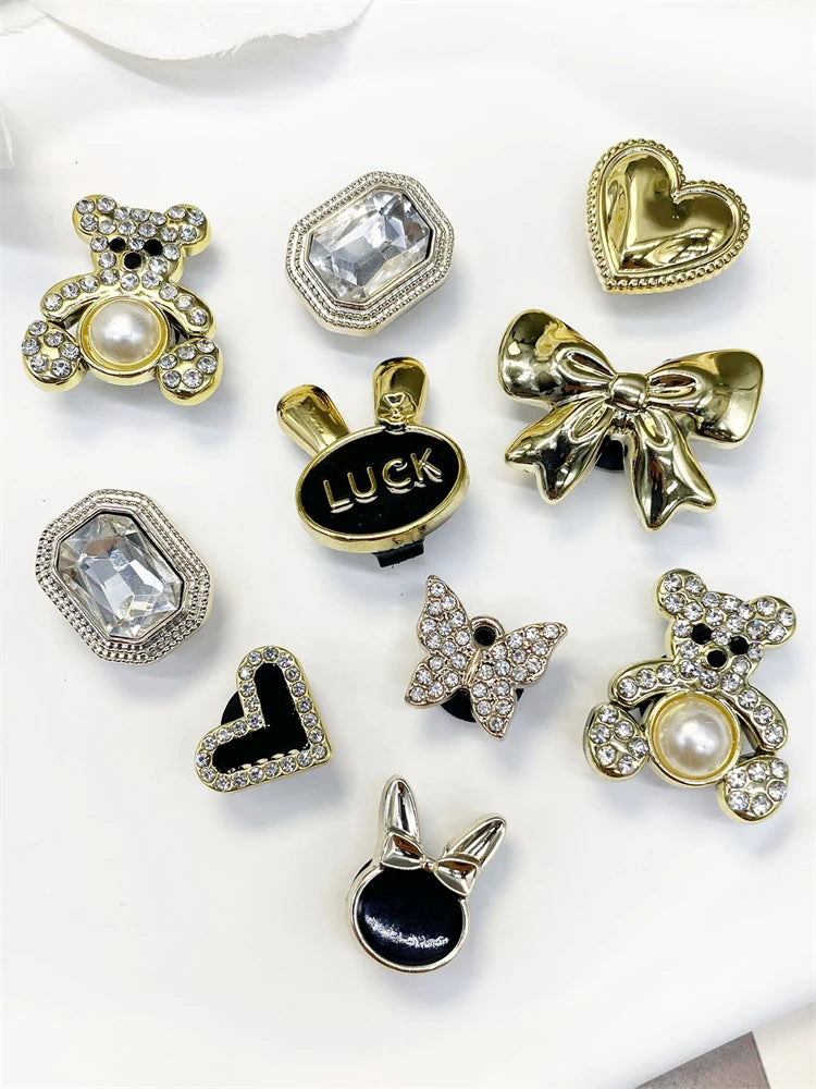 10PCS Shoe Charms ABS Bow Decorations For Sandals Luxury Rhinestone Bear Design Accessories 2024 Women Diy Bling Clog Ornaments