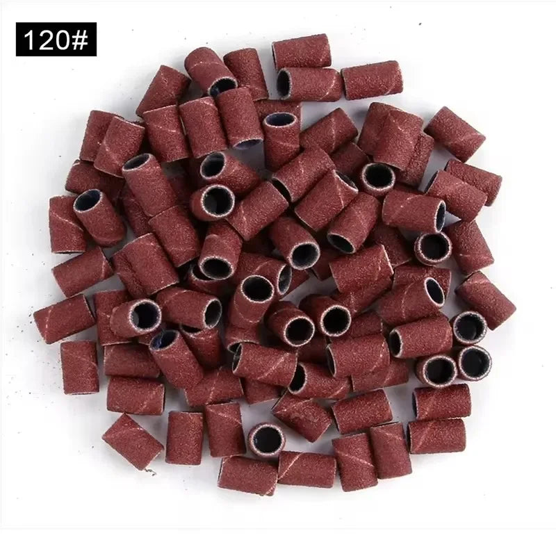 100/50pc Sanding Cap Bands For Electric Manicure Machine 180/120/80 Grit Nail Drill Grinding Bit Files Pedicure Tool