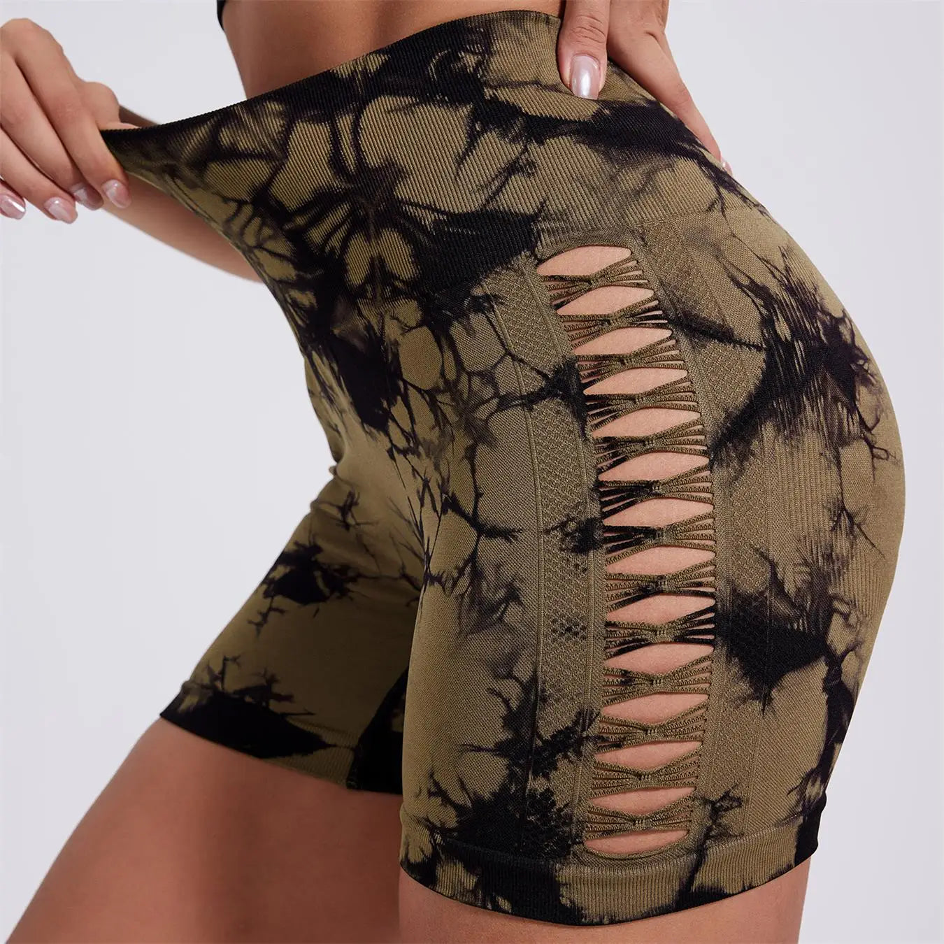 Tie Dyed Seamless Fitness Pants Women's High Waist and Hip Lifting Sports Tight Shorts Running Sexy Peach Fitness Yoga Shorts - Smarsty