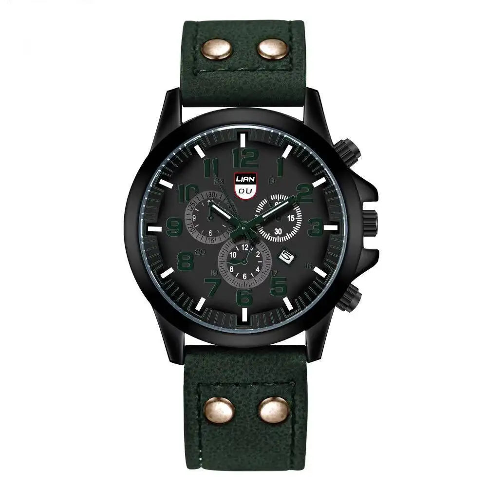 Men's Casual Leather Strap Quartz Sports Watch - Smarsty
