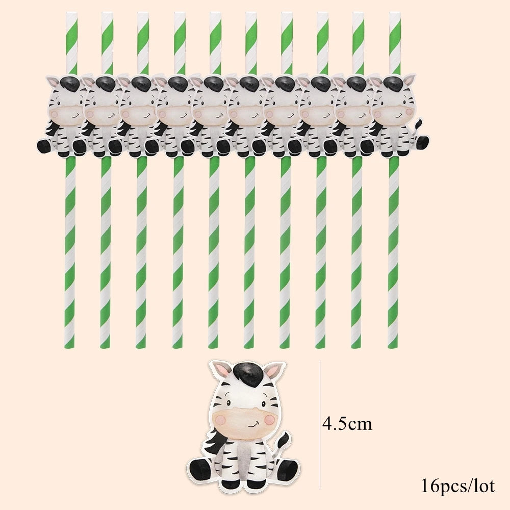 16Pcs Eco-Friendly Wild Animal Paper Straws for Kids Parties - Smarsty