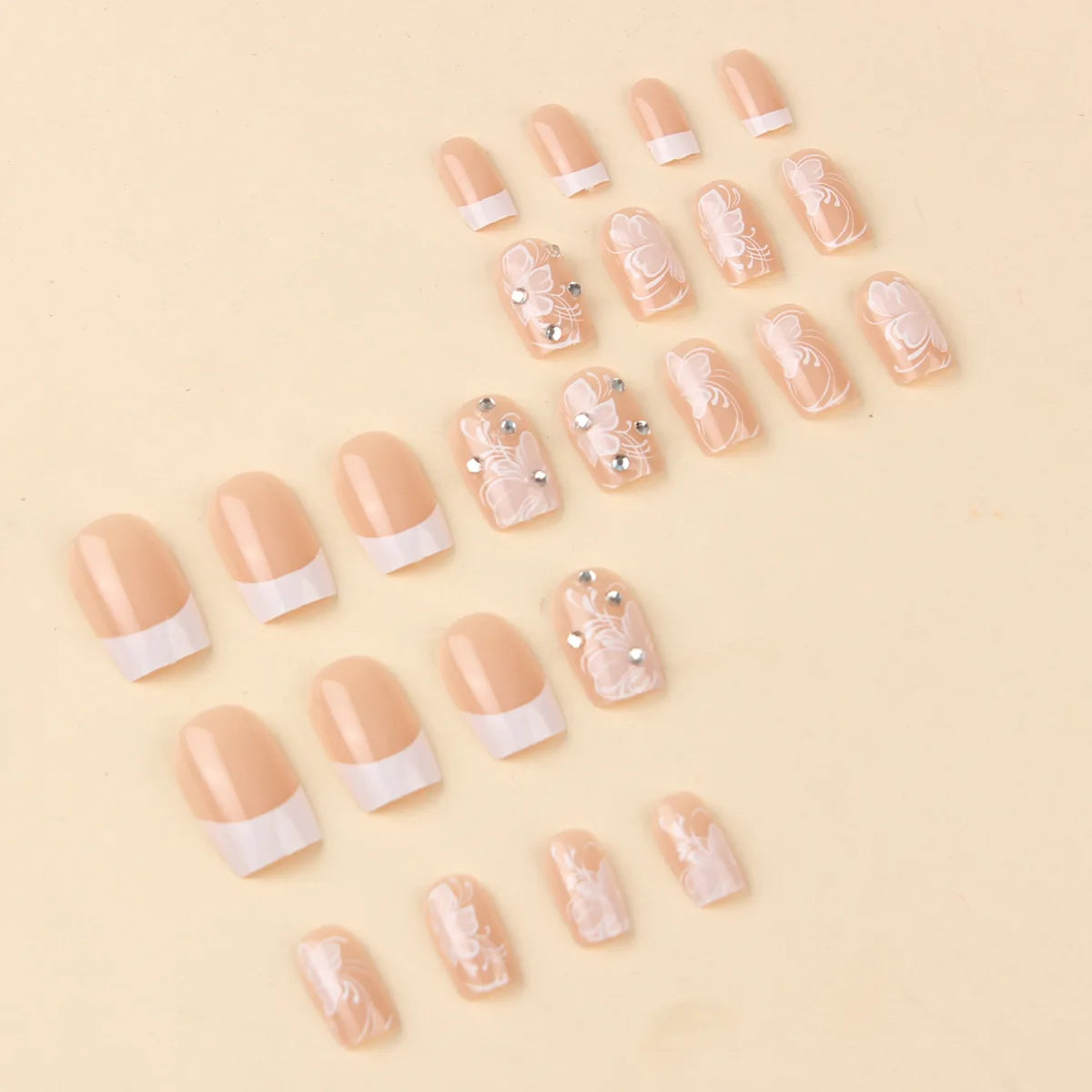 24 Piece Set Medium Long Press On Nails with Floral Design - Smarsty