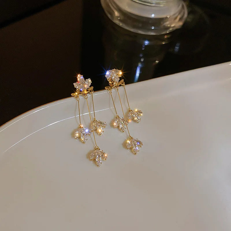Long Crystal Tassel Butterfly Dangle Earrings for Women - Smarsty