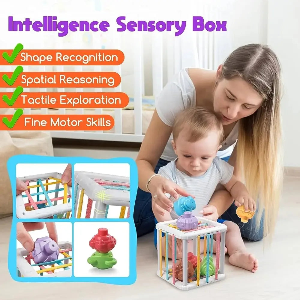 Baby Montessori Shape Sorter Cube Rainbow Colorful Blocks Sorting Game Infant Cognitive Grip Training Learning Educational Toy - Smarsty