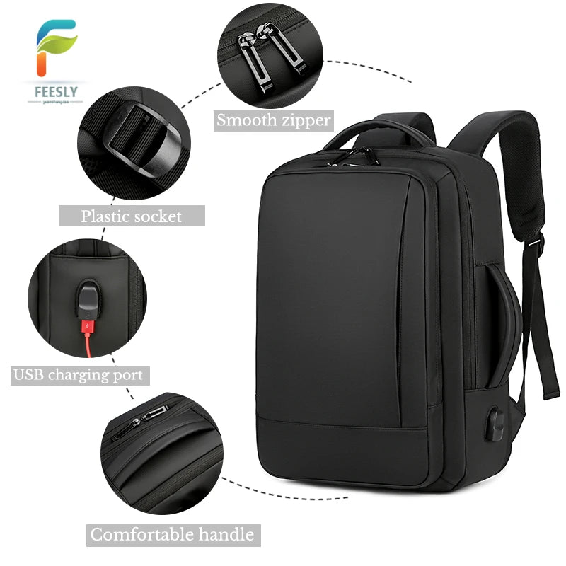 1Pcs Expandable Travel Backpack, Business casual men's backpack,with USB charging,waterproof fabric,suitable for daily commuting - Smarsty
