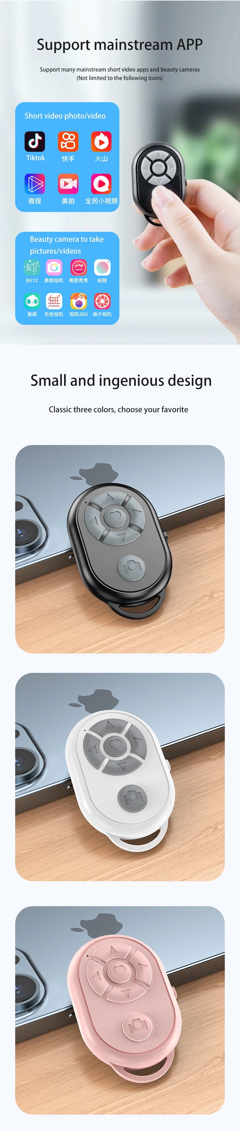 Bluetooth Selfie Stick Remote for iPhone and Android - Smarsty