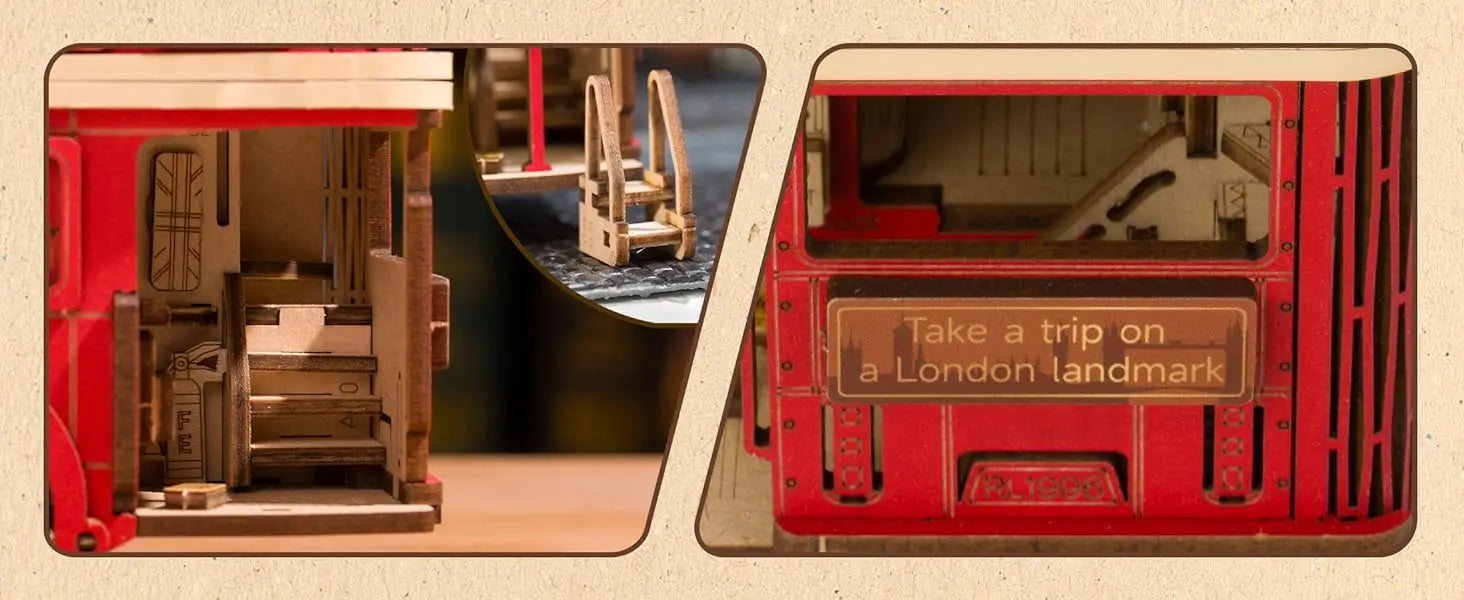 Robotime rolife London Tour Bus 3D Wooden Puzzles Wood Model Toy Car to Build Crafts Collectibles Gifts for Boys Girls
