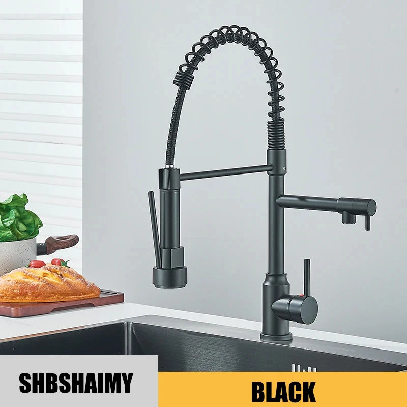 Black Kitchen Sink Faucet With Dual Spout Rotation - Smarsty