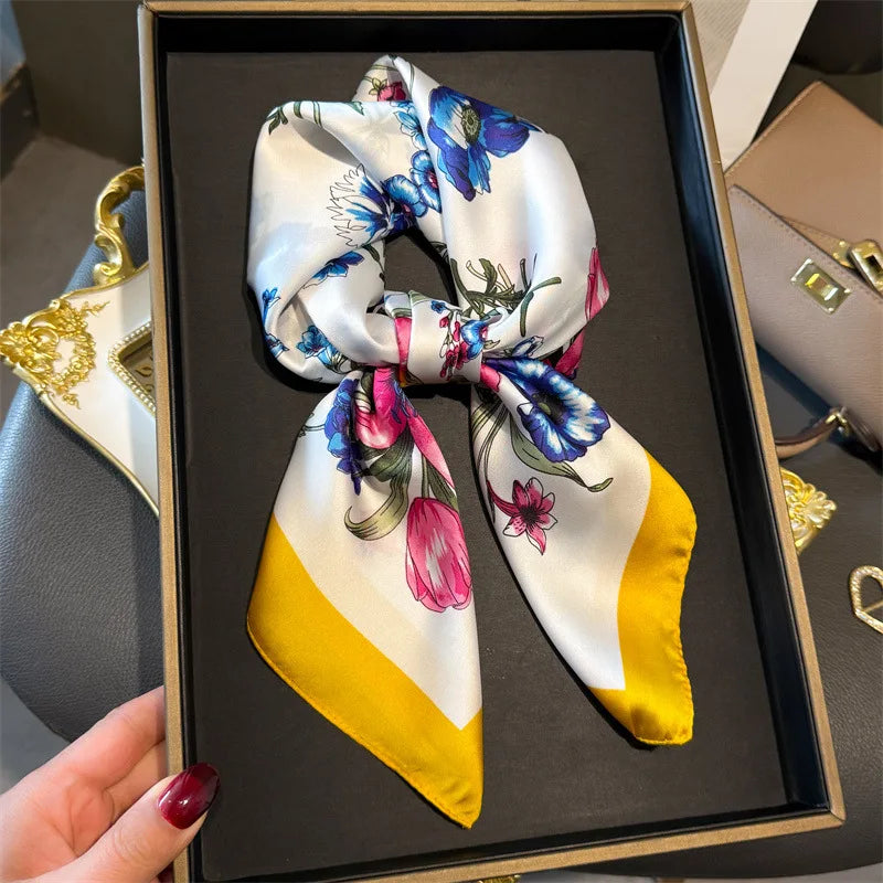 Luxury Silk Skinny Scarf with Cat Print for Women - Smarsty