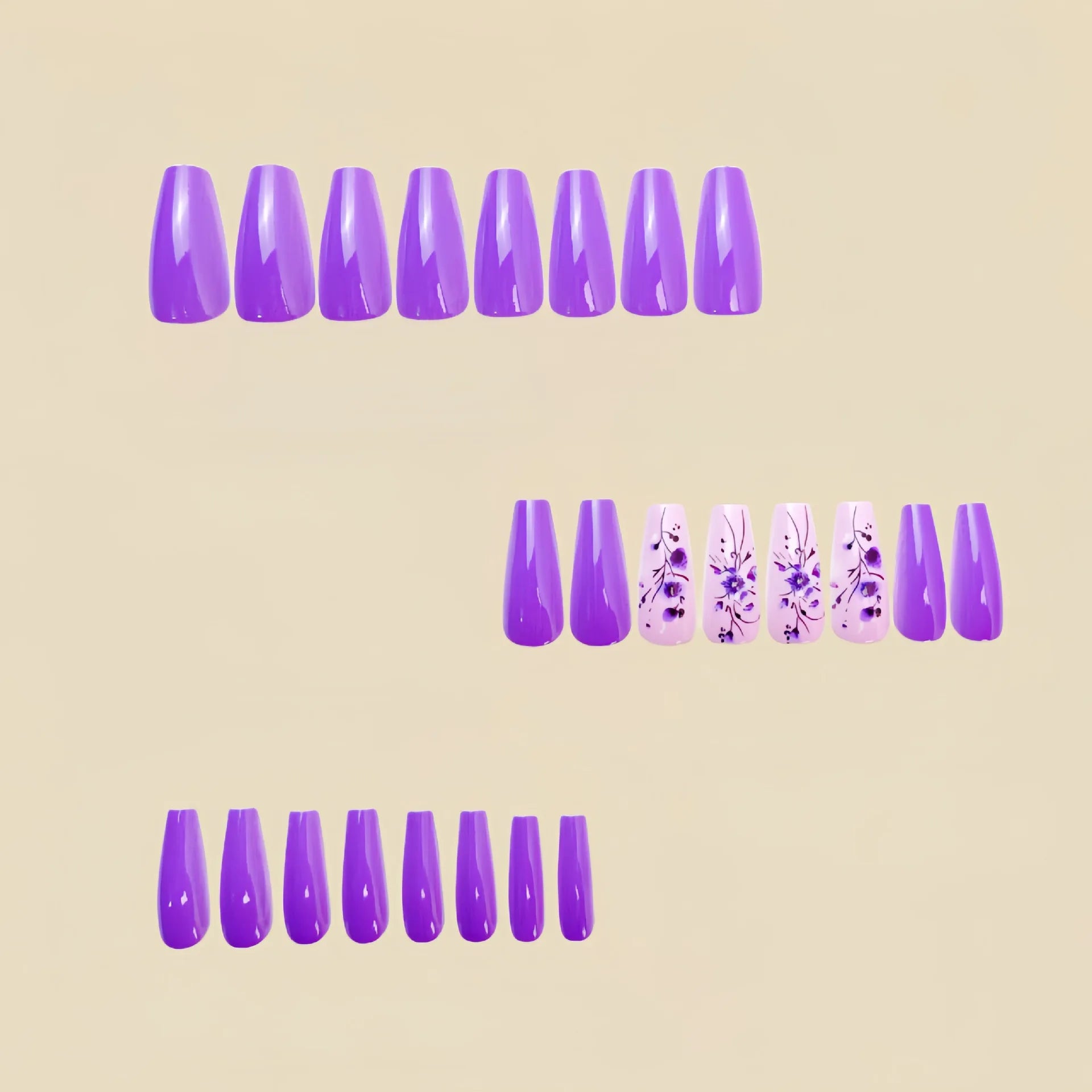 24 Piece Set Medium Long Press On Nails with Peach Flower Design - Smarsty