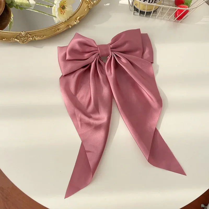 Korean Satin Hair Clips with Big Bowknot for Women - Smarsty