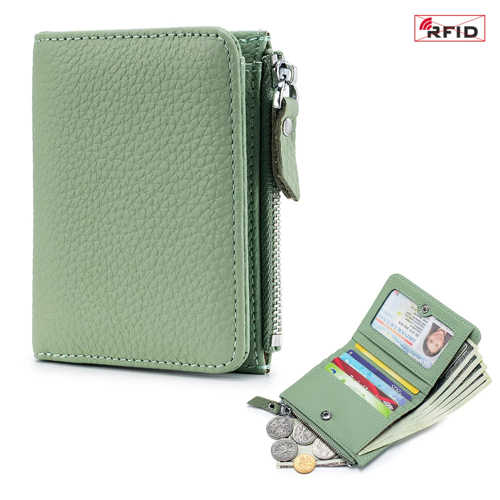 Genuine Leather Men Women Cute Short Wallet Luxury Solid Zipper Coin Purse rfid Bank Credit Card Holder Slim Small Money Bag