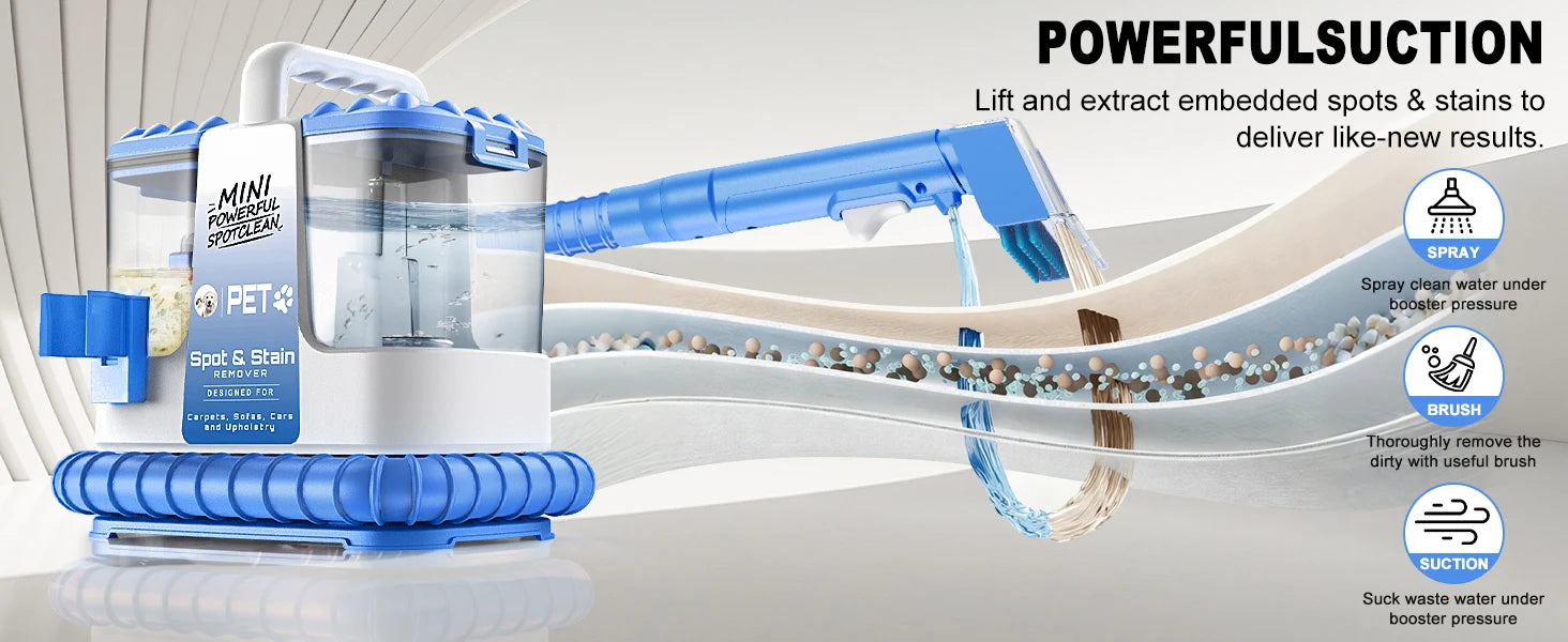 Carpet + Upholstery Cleaner Machine, 32Kpa Powerful Suction w/ 5 Cleaning Tools,Lightweight for Rug,Carpet,Car Seats,Pets,Stairs