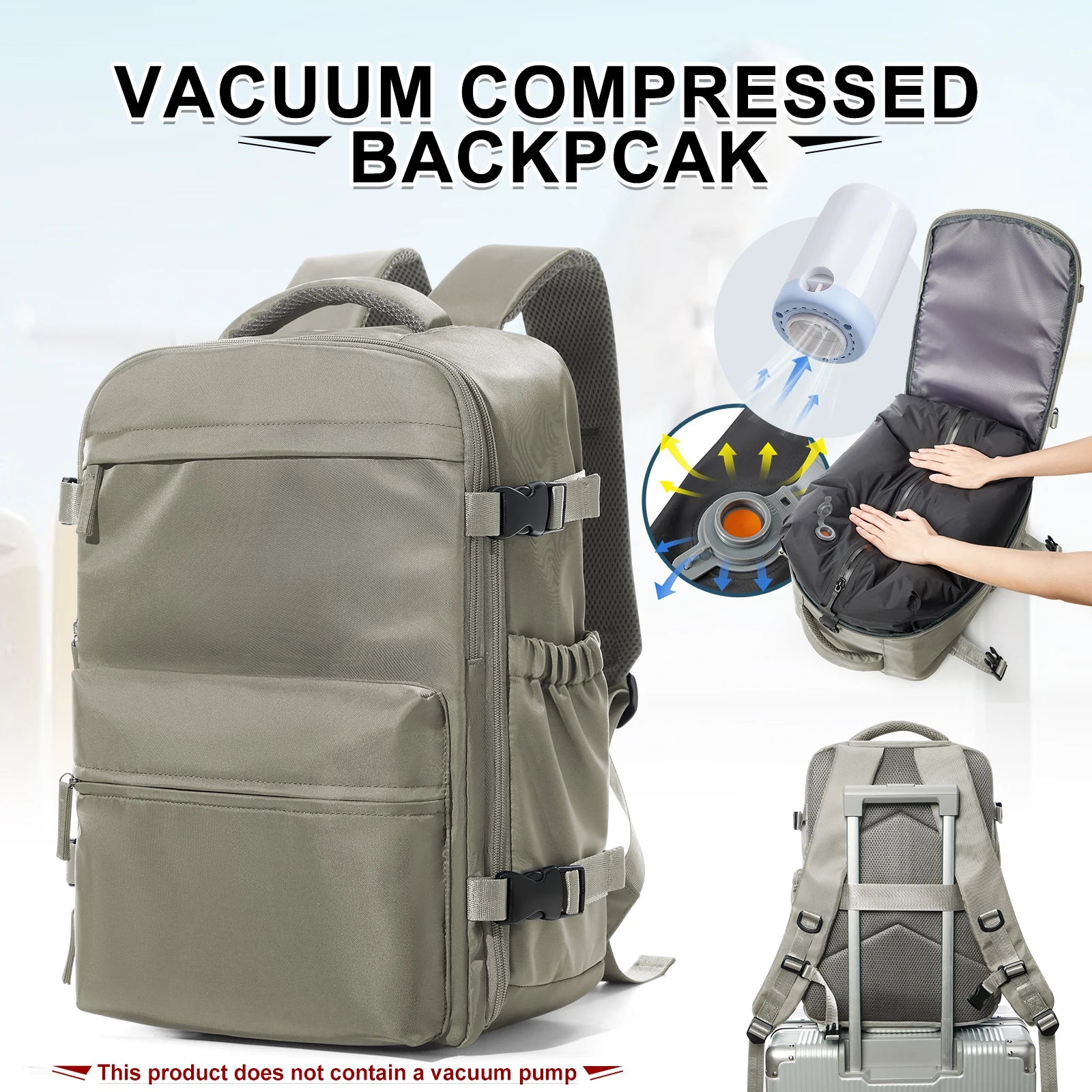 Fashion College Backpack Men Vacuum Compression Backpack, Women Men 15.6in Laptop Backpack Expand Hiking Vacuum Travel Backpack - Smarsty