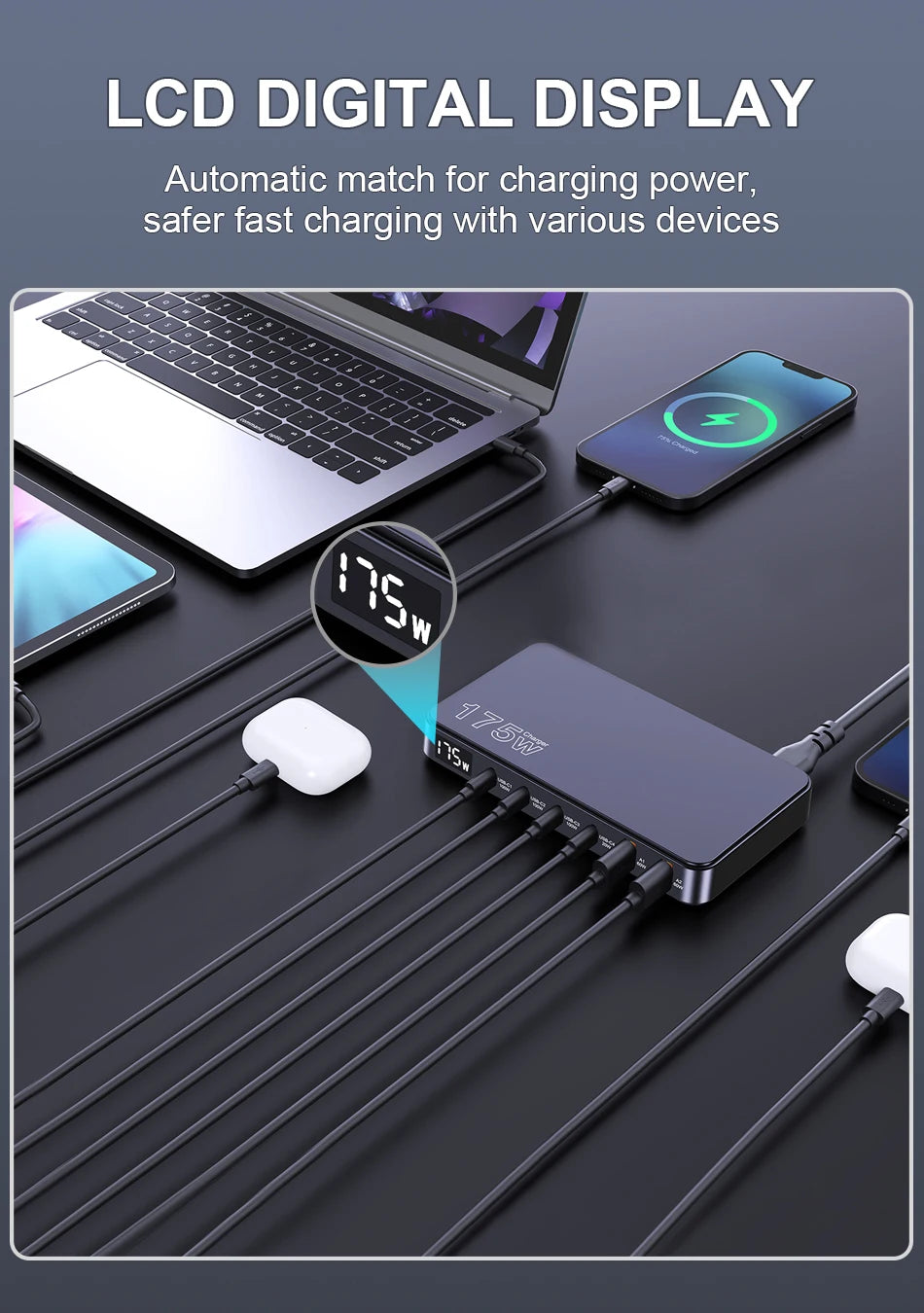 GaN USB C 6Port Desktop Charger With Fast LED Display - Smarsty