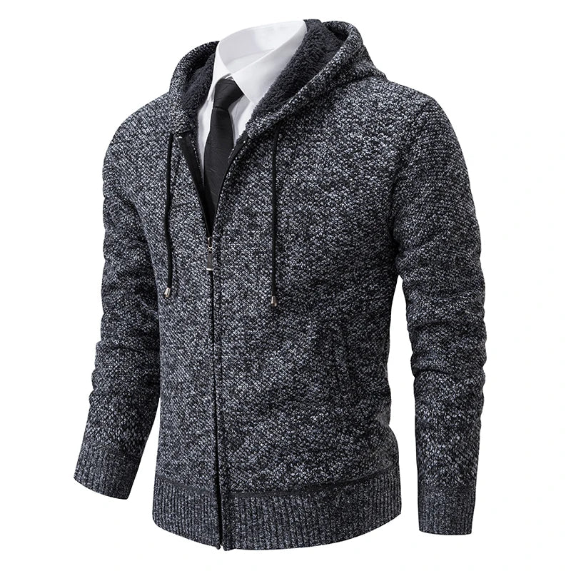 Autumn And Winter New Jersey Men's Casual Sports Coat Solid Color Stand Collar Wweater Grab Fleece Warm Zipper Cardigan - Smarsty
