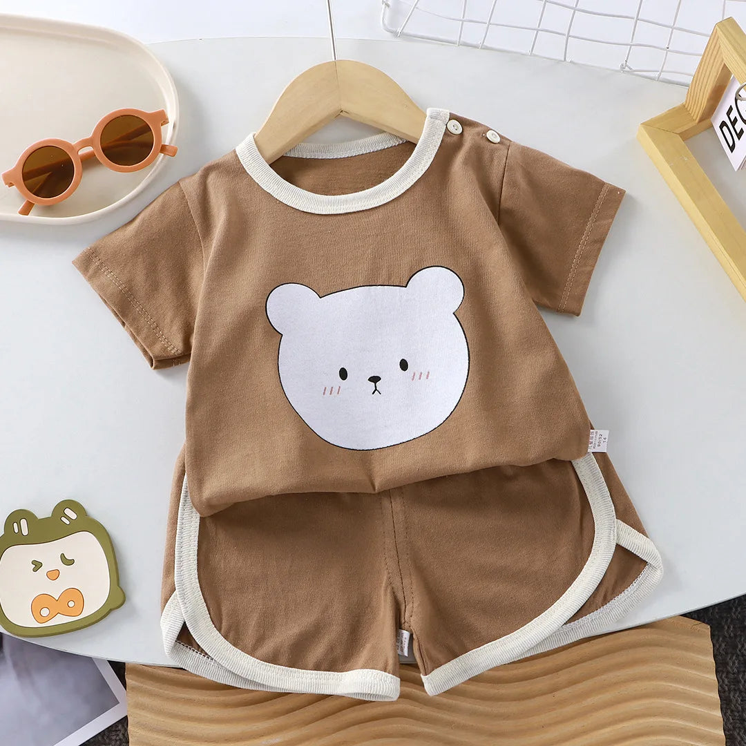 Summer cotton cartoon casual childrens set Baby Clothes girl girl boy T-shirt+shorts 2 pieces of 0-4-year-old childrens clothing by Smarsty