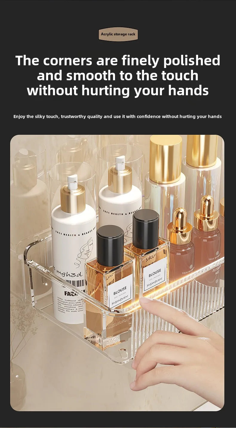 Wall mounted cosmetic and skincare storage rack for bathroom no need for drilling Multi functional kitchebathroom storage rackra by Smarsty