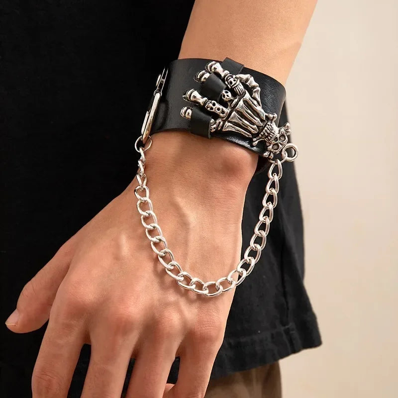 Unisex PU Leather Punk Bracelet with Spikes and Skull - Smarsty