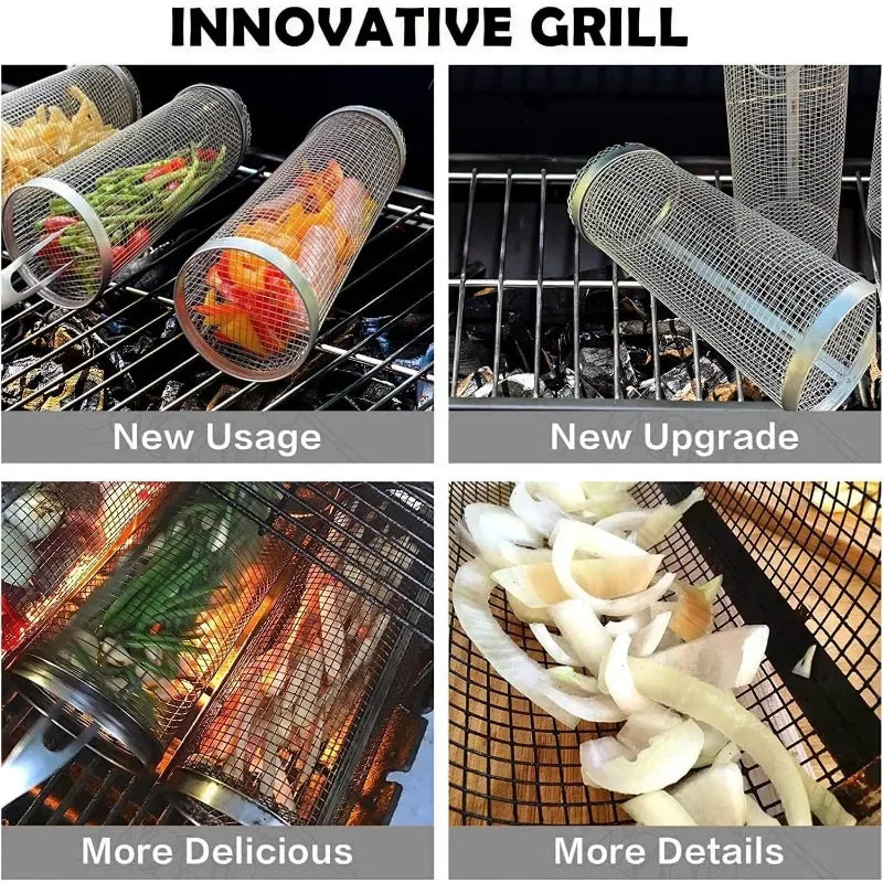 Rolling BBQ Grill Basket for Easy Outdoor Cooking - Smarsty