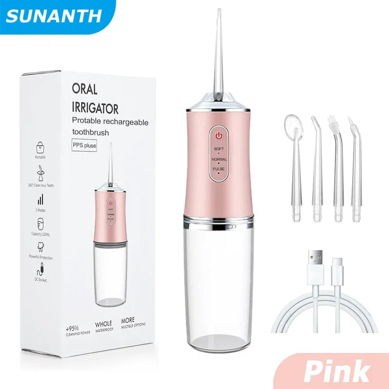 USB Portable Oral Irrigator Water Flosser Dental Water Jet Tools Pick Cleaning Teeth 200ML 4 Nozzles Mouth Oral Cleaning Agents - Smarsty