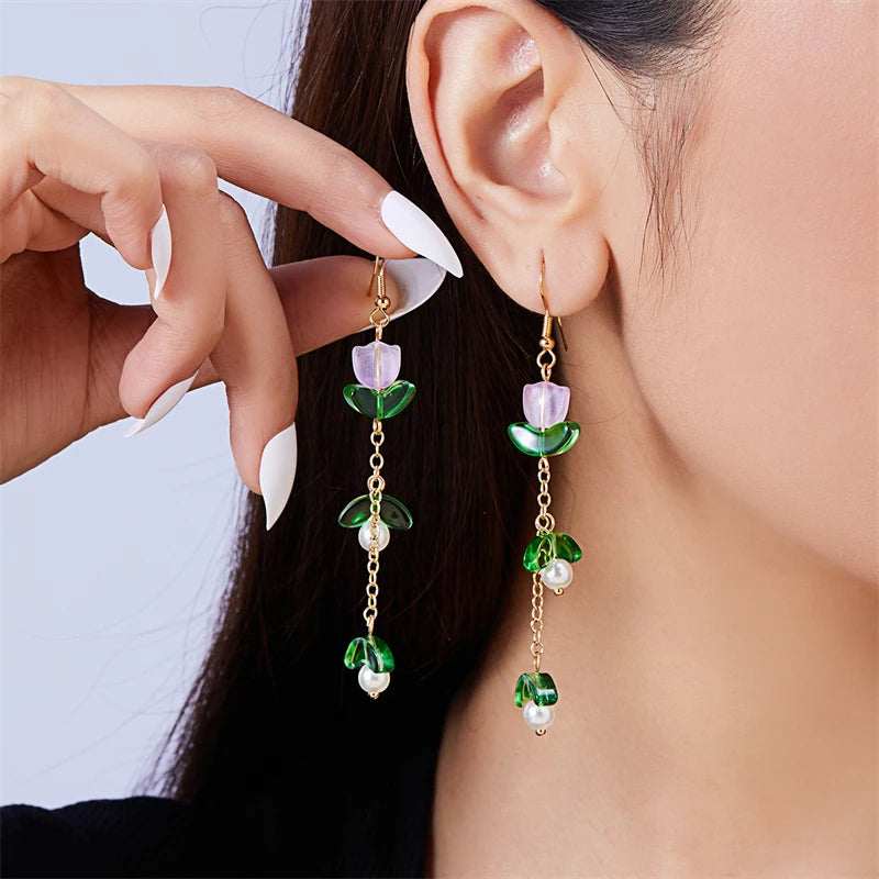 Korean Pearl Tassel Drop Earrings for Women with Zircon Detail - Smarsty