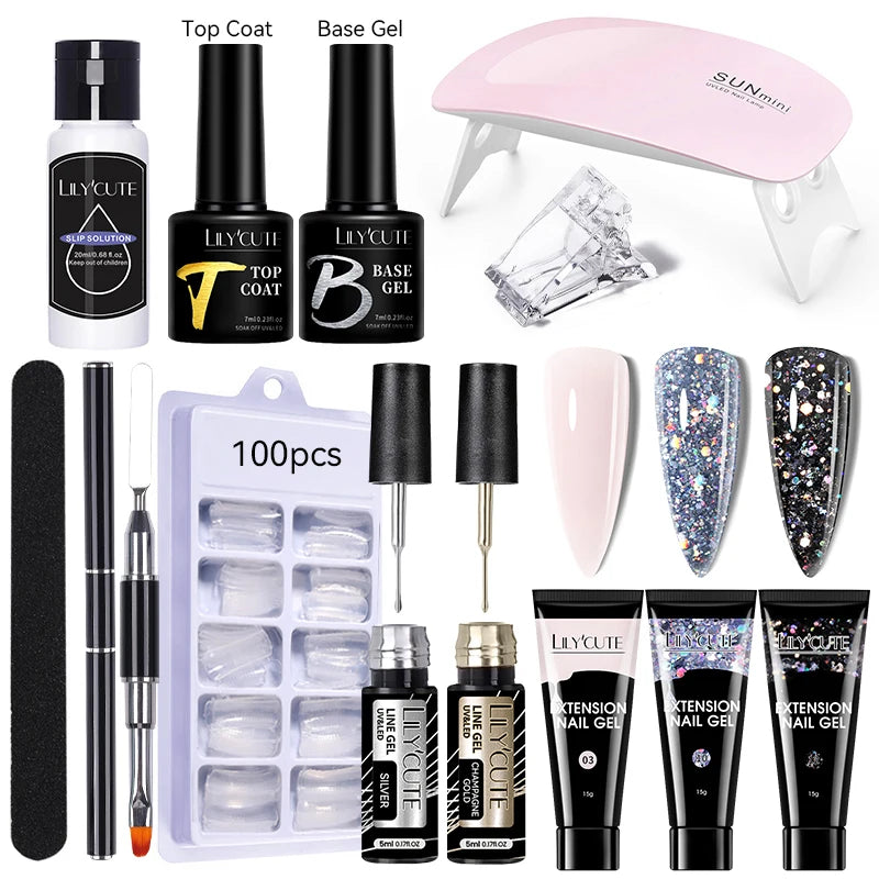 LILYCUTE Nail Gel Set with 6W LED Lamp for Quick Manicure - Smarsty
