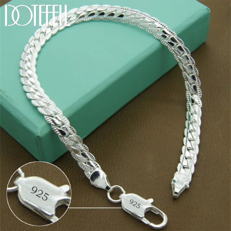 925 Silver Chain Bracelet Unisex Flat Side Lobster Clasp - Smarsty
