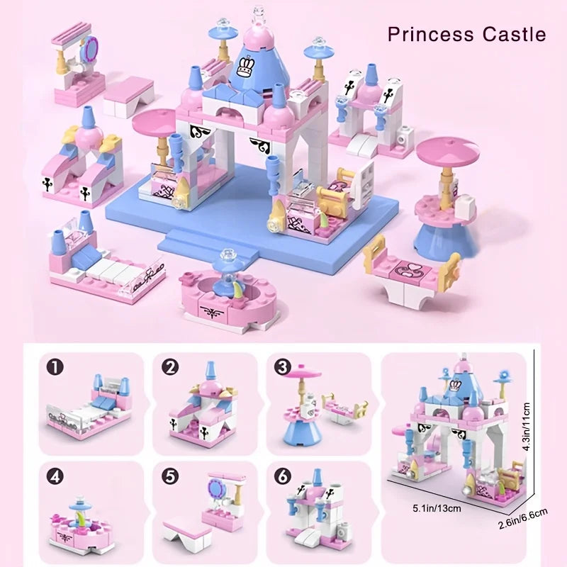 6-in-1 Girls Castle Building Block Kit - Create Unique Structures with Deformable Combinations Compatible by Smarsty